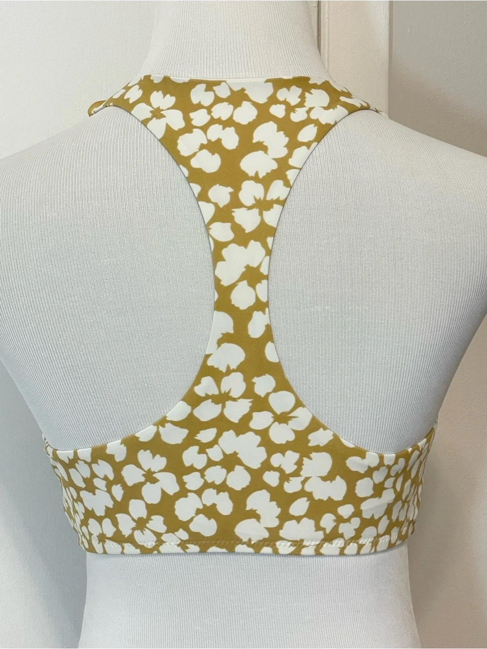 Aerie High-Neck Crop Bikini Top Yellow White Floral Size Large